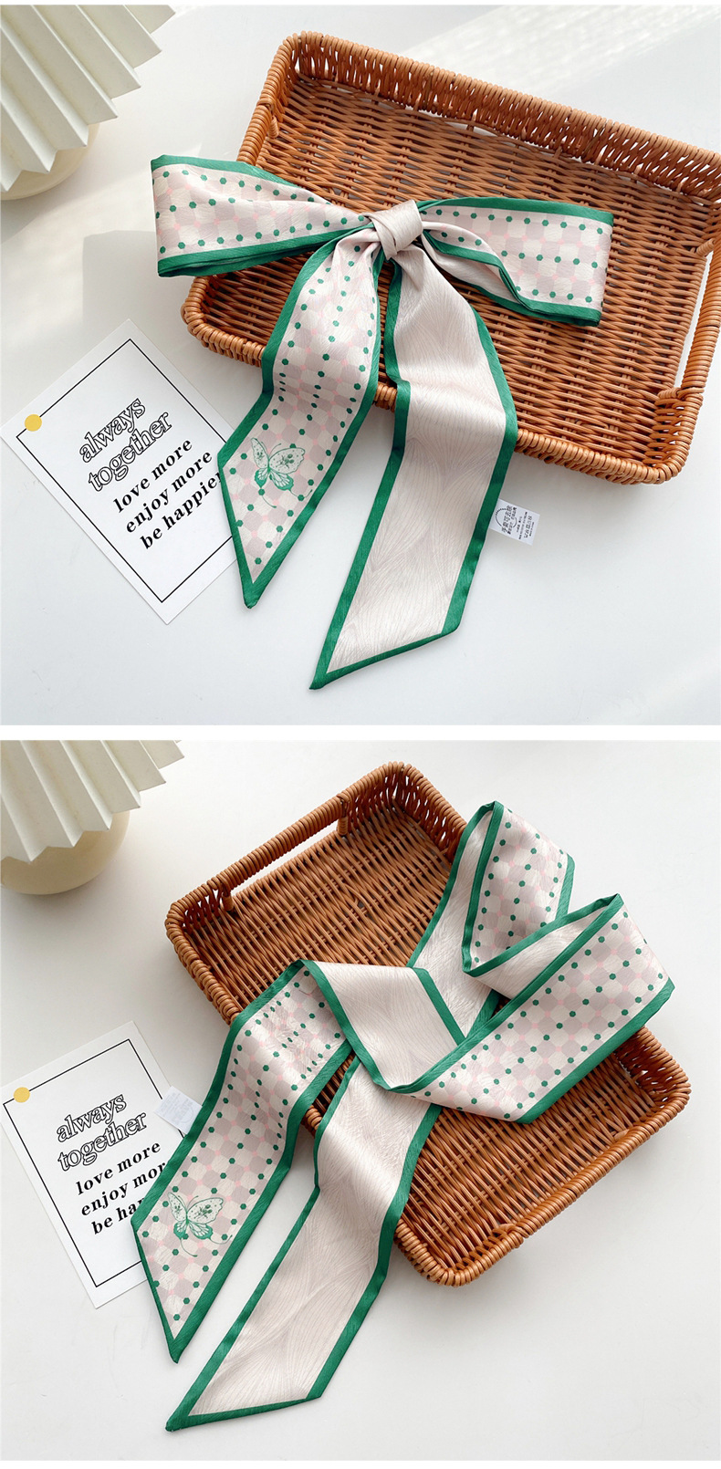 Multicolor Color Fashion Thin Narrow Strip Small Silk Thin Scarf Hair Ribbon 7*130