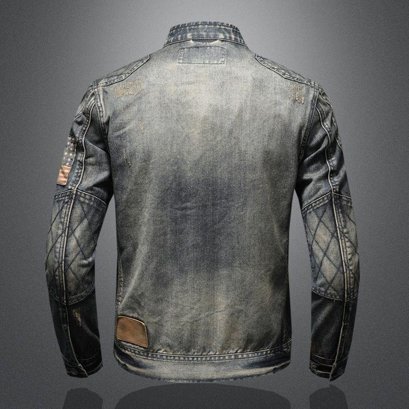 Veste en jean rétro printemps-automne pour homme, marque tendance, style urbain européen et américain, veste de moto, vêtement de travail._voghion.com