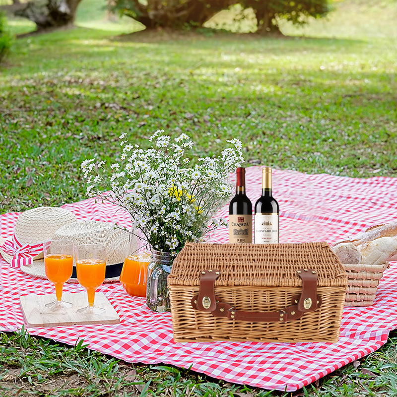 Pastoral canasta de picnic con cubiertos de sauce canasta de comidas portátil excursión camping al aire libre canasta de almacenamiento en línea