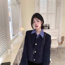 2026秋季韩系假两件拼接翻领小香风有內里加垫肩 原版尺寸
