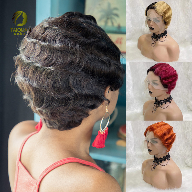 Lace finger wavy Hair Pixie Cut Wig Human Hair Wigs