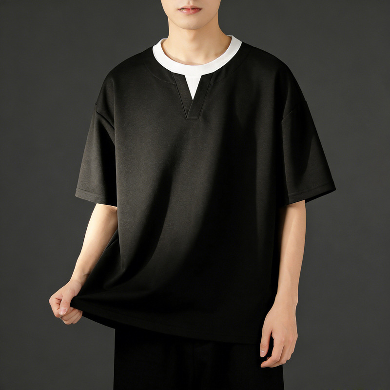 Fake Two-Piece T-Shirt, Five-Quarter Sleeve T-Shirt, Round Neck T-Shirt, Stylish Slim-Fit Top for Men, Unique High-Value Trendy Men's Fashion Fake Two-Piece T-Shirt, Five-Quarter Sleeve T-Shirt, Round Neck T-Shirt, Stylish Slim-Fit Top for Men, Unique High-Value Trendy Men's Fashion