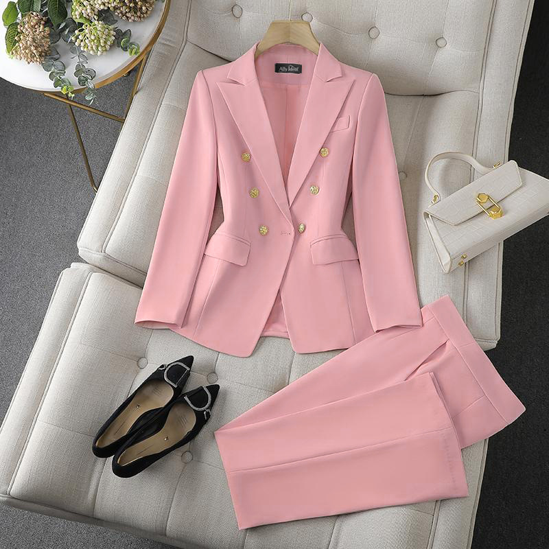 Amazon Aliexpress Foreign Trade Hot-Selling Women's Clothing: Jacket, Long-Sleeve Suit, Long Pants Set, Elegant Commuter Two-Piece Set