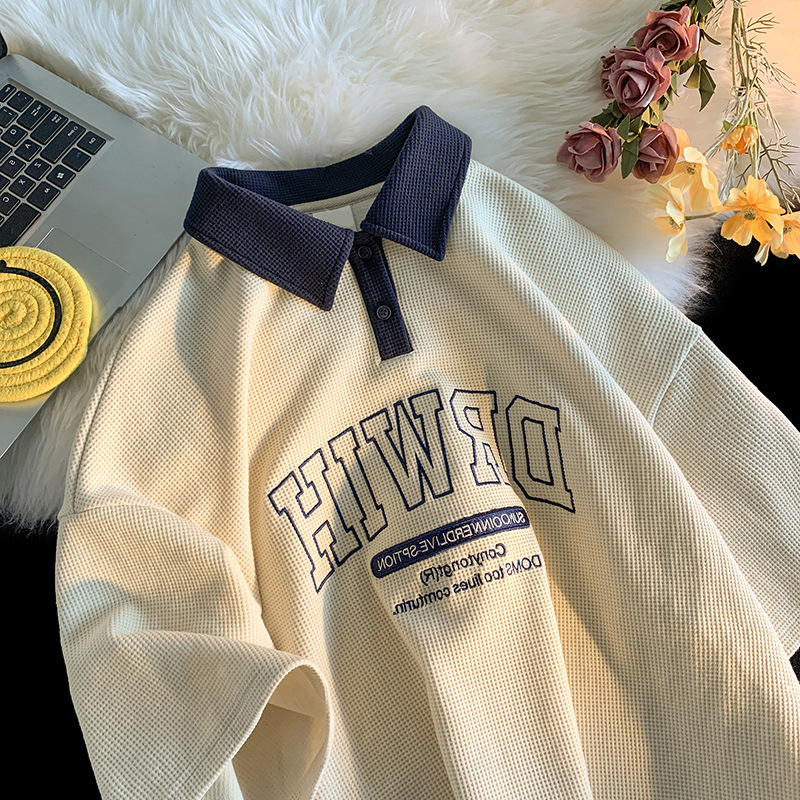 Camiseta de Polo de manga corta de estilo americano de los hombres de verano delgada marca de moda suelta más el tamaño superior ropa ins moda todo partido camiseta de media manga