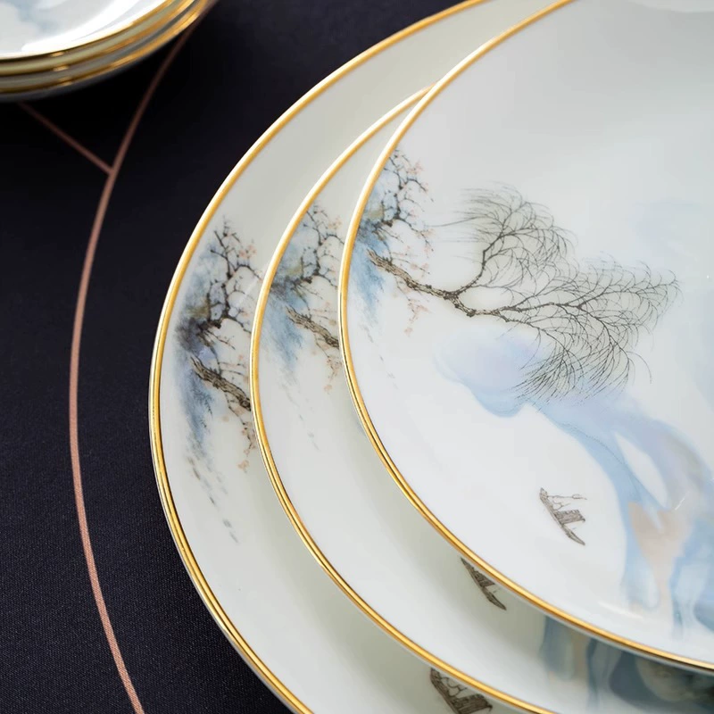 Керамическая миска для столовой посуды из Jingdezhen, рисовая миска из костяного фарфора, домашняя керамическая посуда, фарфоровая тарелка, набор фарфоровых блюд оптом