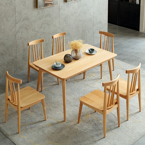Nordic all solid wood dining table and chair combination modern simple household small apartment Japanese square table 4 people 6 people dining table