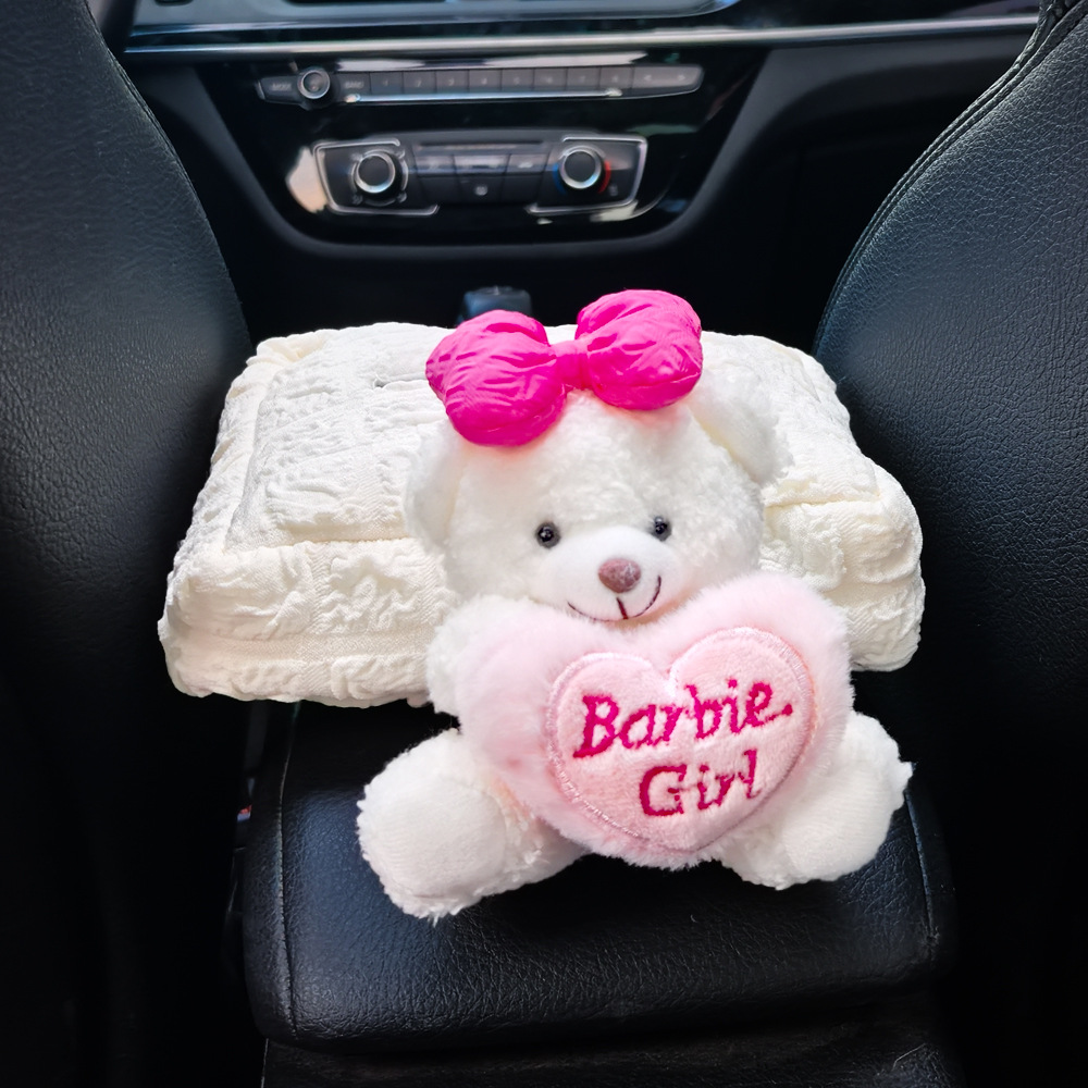 Caja de toallas de automóvil reposabrazos asiento de automóvil caja de dibujo de cartón decoración adorable oso caricatura en línea para mujeres image 7