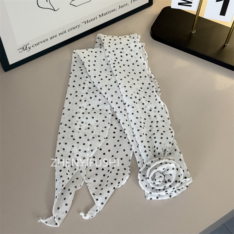 실크 스카프 + 꽃 [흰색 물방울 무늬]