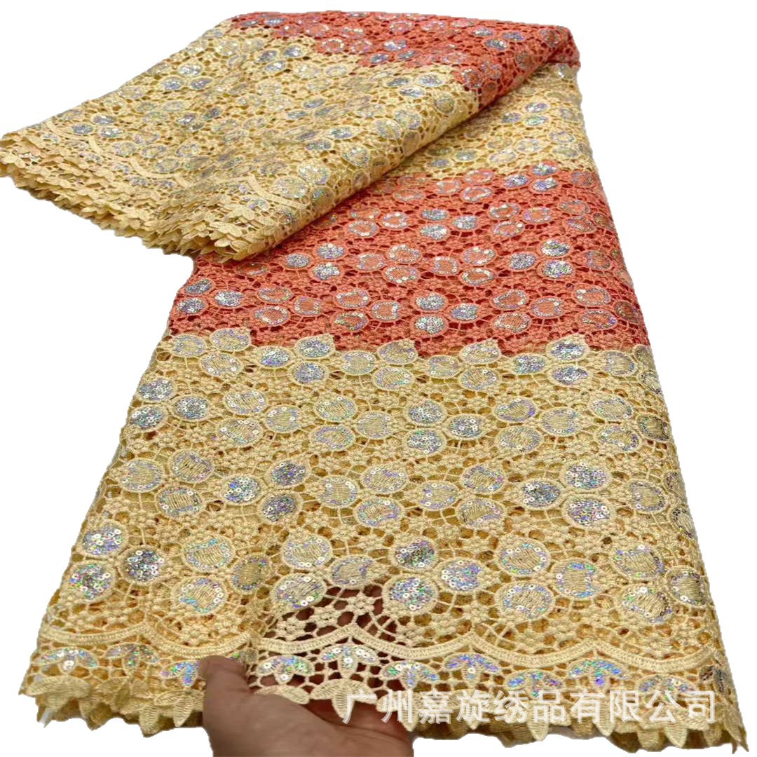 Tela africana de patchwork con corte láser y bordado soluble en agua con diseño de lunares para vestidos de fiesta y boda, tela de bordado para ropa étnica. image 6