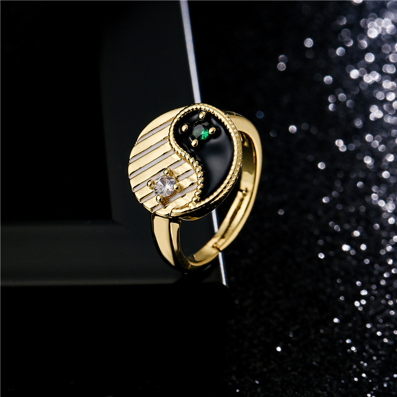 Fashion Oil Drop Copper Inlaid Zircon Tai Chi Gossip Ring display picture 1