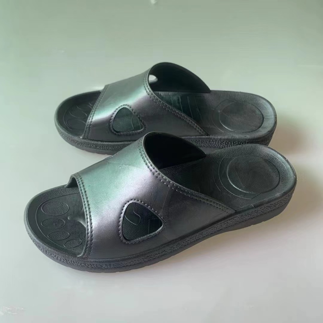 防静电拖鞋黑PU加厚软底透气工作鞋无尘洁净车间男女款夏季凉