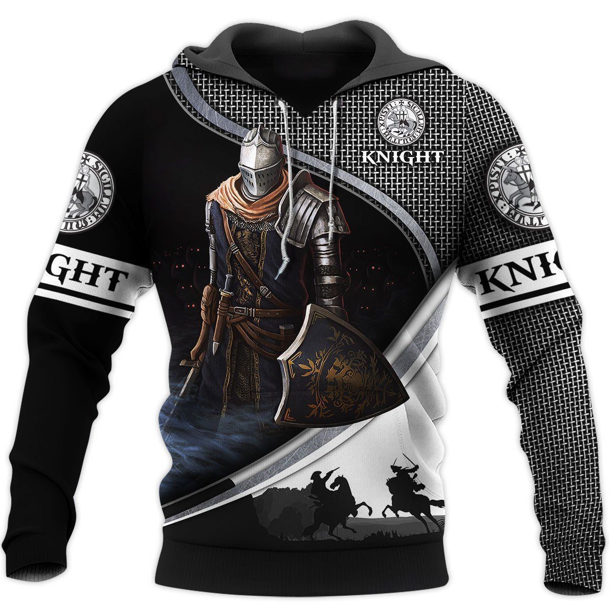 Herren Tempelritter digital 3D bedrucktes Kapuzensweatshirt Viking_voghion.com