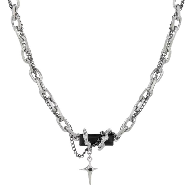 Europeo y americano simple negro blanco piedra nicho diseño Cruz costura moda de alta gama discoteca titanio acero clavícula cadena collar image 1