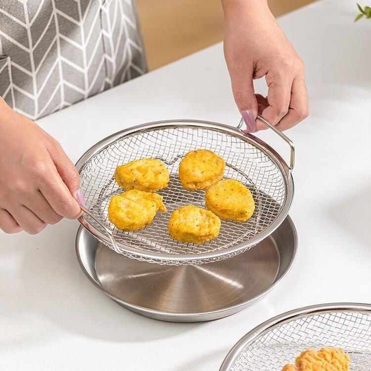 Stainless steel round plate filter mesh household kitchen BBQ oil frying oil draining gadget snack oil straining plate