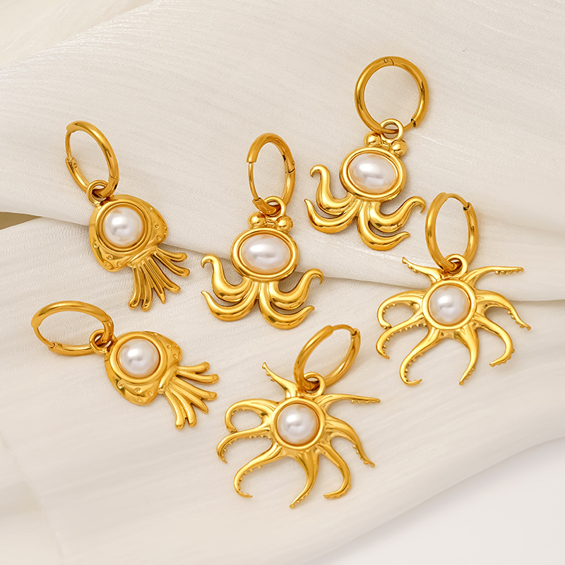 304 Stainless Steel Material Octopus Pattern 1 Pair Beach Modern Style Octopus 304 Stainless Steel 18K Gold Plated Drop Earrings