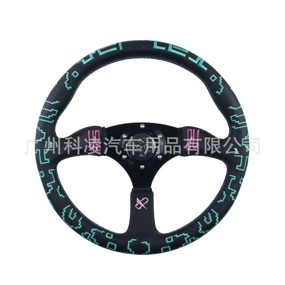 14-дюймовый модифицированный гоночный руль VERTEX, универсальный вышитый модифицированный титановый лист, универсальный вогнутый кожаный руль