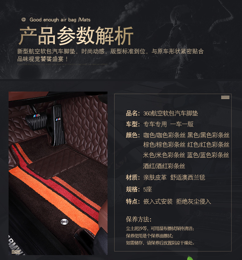 360 Aviation Soft Car Floor Mats Inlaid Wear-resistant and Environmentally Friendly Car Surrounding Floor Rubber Blanket Full Coverage