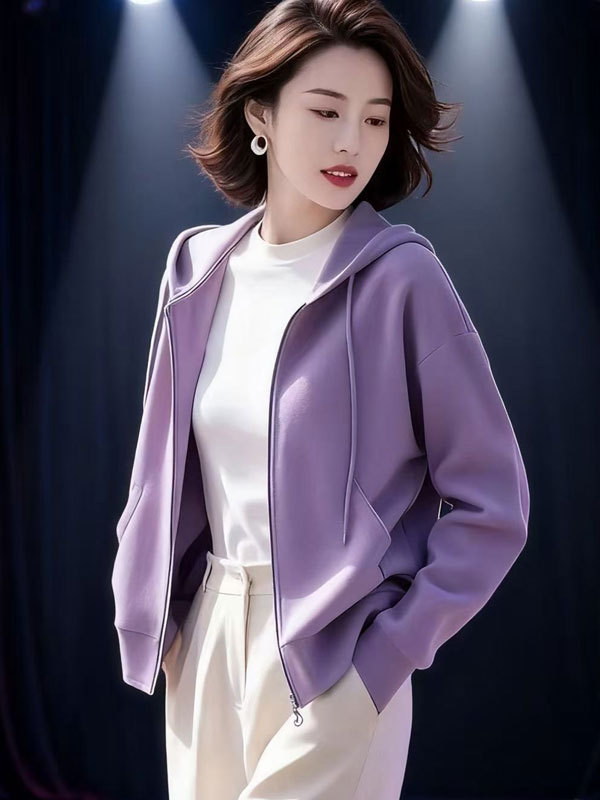 紫色宽松连帽百搭卫衣外套女2025超火秋季新款休闲运动风穿搭上衣|undefined