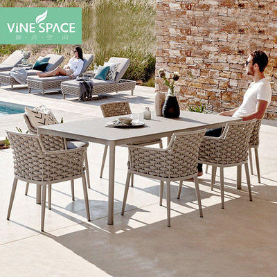 outdoors Tables and chairs For justice outdoor balcony Wicker chair leisure time courtyard mesa Northern Europe Open air Garden hotel furniture