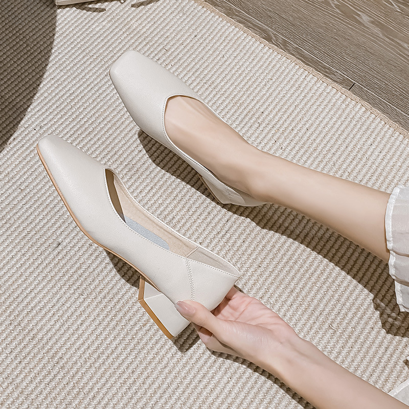 2025 Spring High Heels Chunky Heel Women's Casual Soft Shallow Mouth Granny Commuting Professional Square Toe Single_vogvips.com