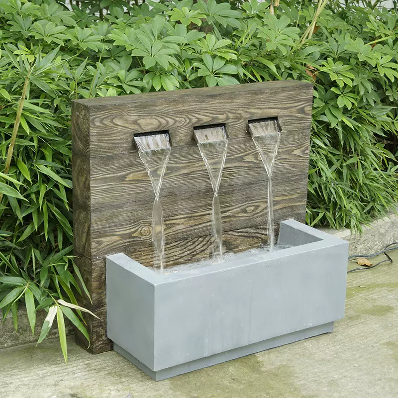 跨境庭院树脂喷泉流水木纹装饰阳台花园家居循环流水落地景观摆件