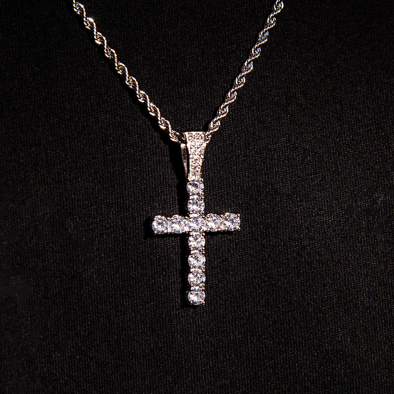 Streetwear Cross Titanium Steel Inlay Zircon Men's Pendant Necklace display picture 1