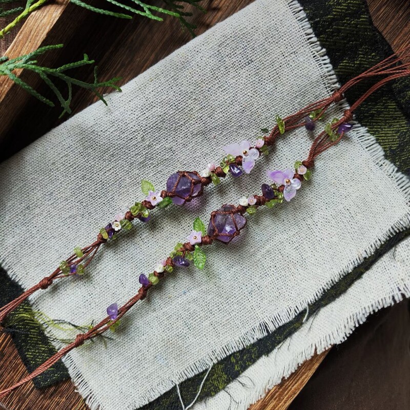 Synthetic Amethyst Bracelet Macrame Handmade Woven Crystal Rope Bracelet Jewelry Gift for Best Friend
