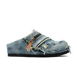 懒人一脚蹬拖鞋水洗雾面手工破洞包头博肯穆勒鞋半拖牛仔勃肯拖鞋