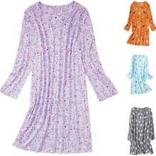 2024秋冬爆款外贸欧美跨境长袖圆领印花舒适睡裙女款家居服连衣裙