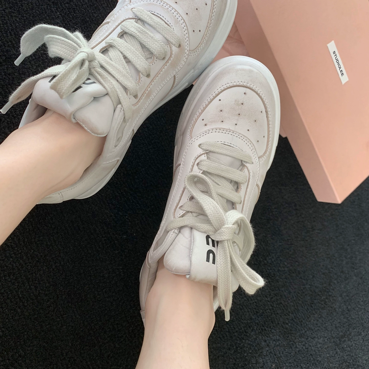 Grape Mom Studiolee's new summer wild thick leisure leisure leisure leather leather leather dirty small white shoes female