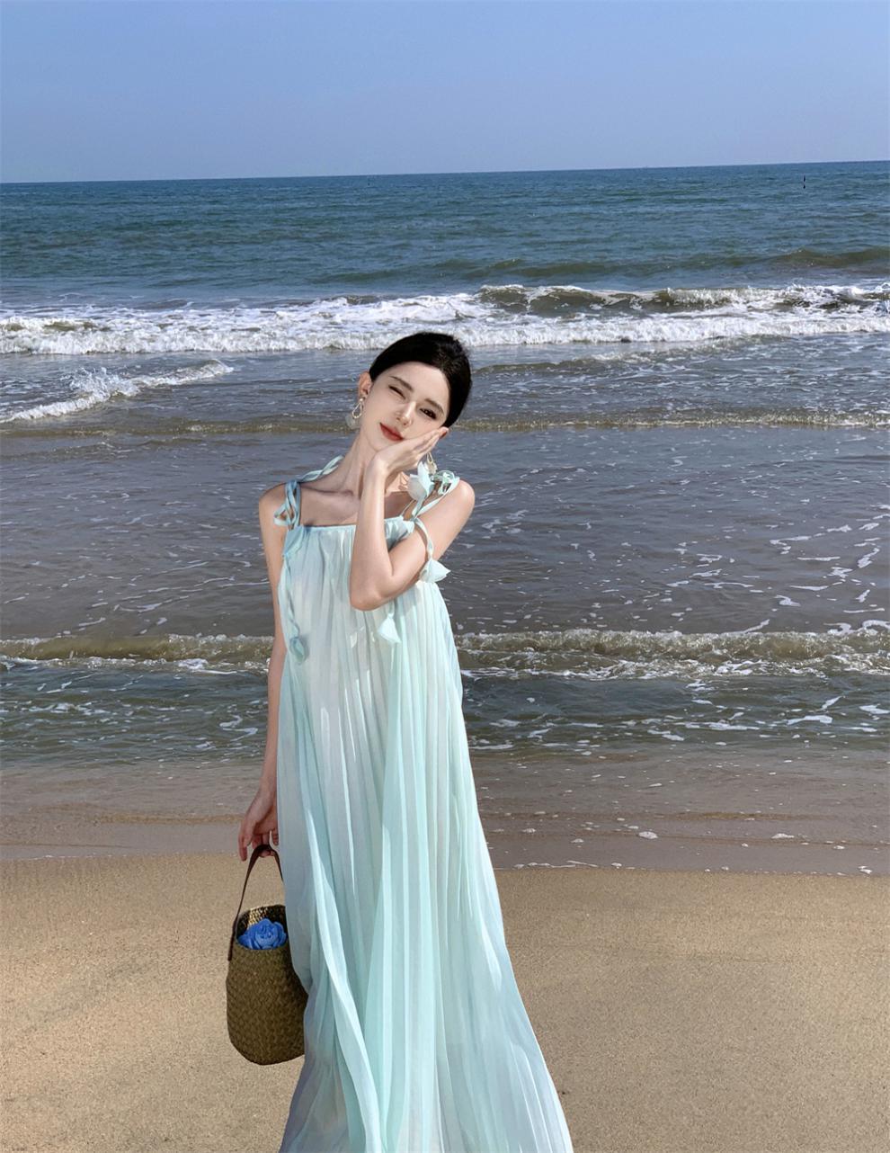 F6477 580K ÁO HAI DÂY NỮ SHETDT HAI DÂY HỞ VAI THỜI TRANG NỮ ĐỒ ĐI BIỂN VÁY MAXI G01 SẢN PHẨM MỚI