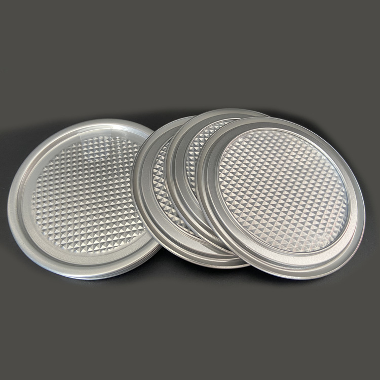 300#干货易撕盖 厂家305#银色易拉盖 铝圈料瓶铁罐封口 网格图案
