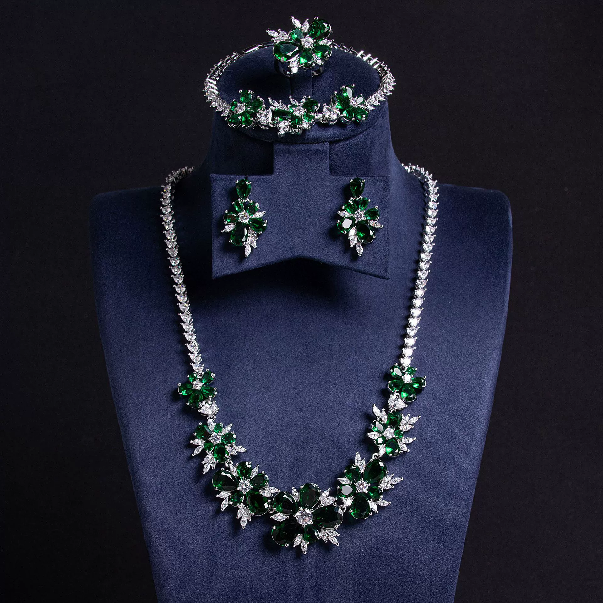  (Cross-border trading), jewelry, accessory with zircon, pendant, necklace and earrings, bracelet, ring, set, European style, 4 piece set