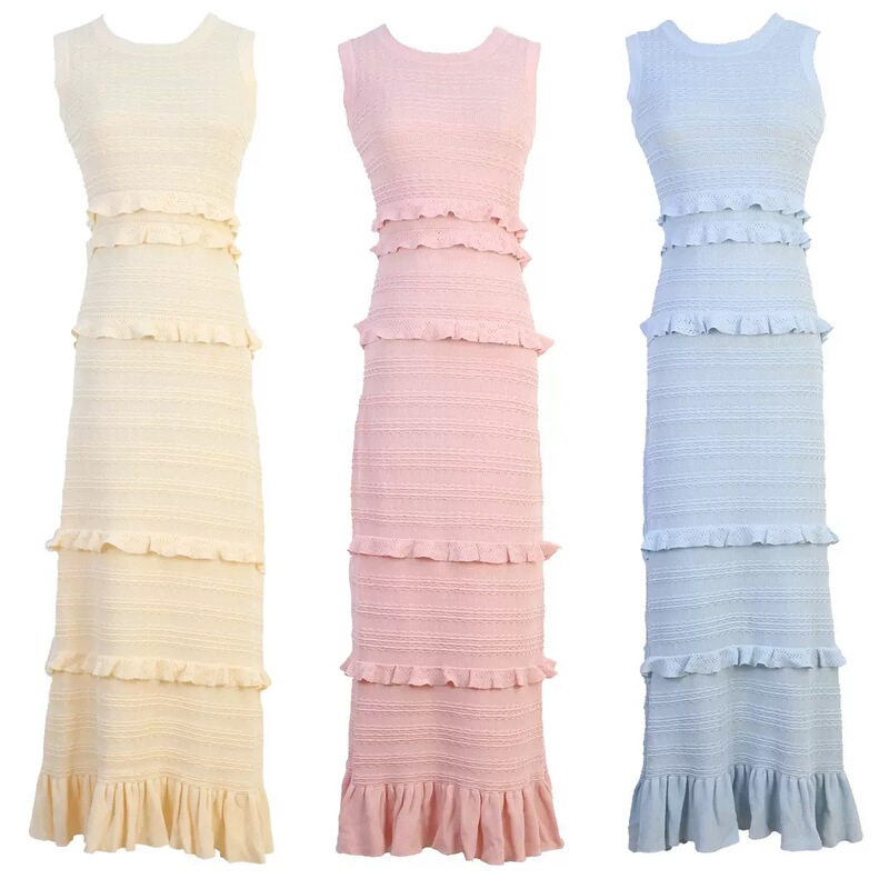 S Brand Christmas Outfit: Ruffled Sleeveless Knit Slim-Fit Dress for Women, Summer Style with a Chic and Elegant Look
