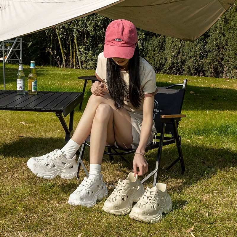 Туфли с дырками на толстой подошве женская одежда на улице летом 2025 новые пляжные противоскользящие тапочки