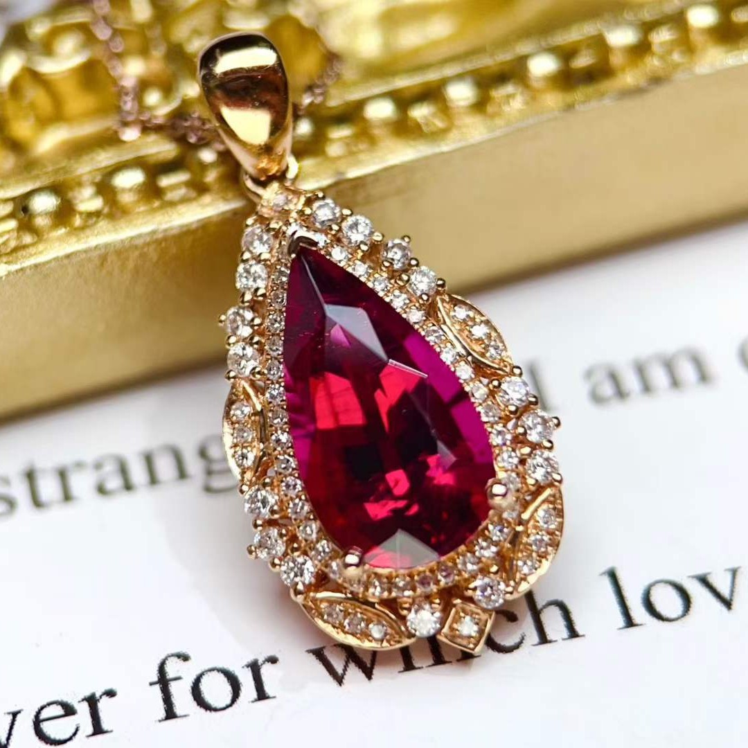 18K gold tourmaline pendant, women's accessories, love jewelry, gemstone jewelry, gift jewelry, Y1805