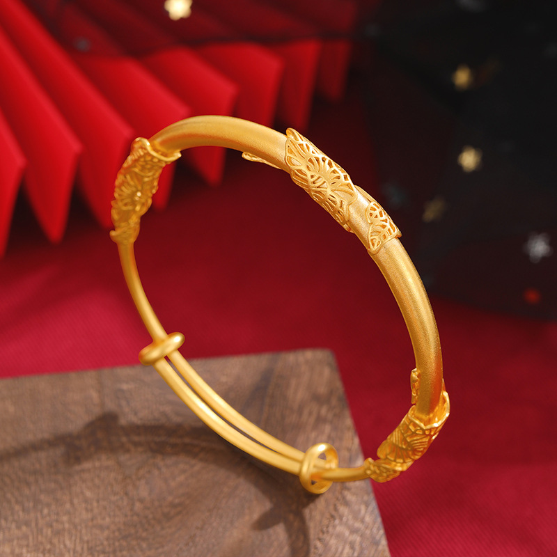 Xiangsiteng estilo antiguo arena oro pulsera abierta boca push pull pulsera Patrimonio de las mujeres hoja pulsera Internet celebridad estilo suministro al por mayor