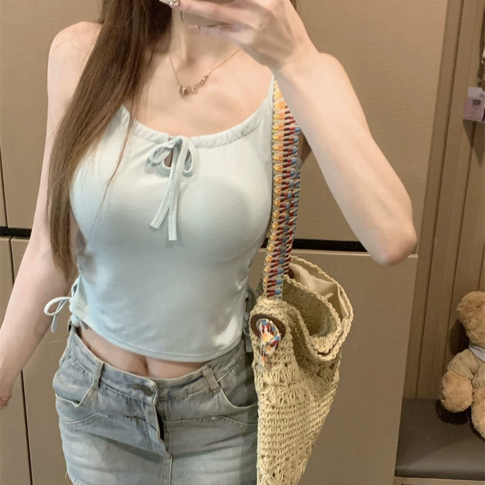 Чистый ветер полые шнурки бант камзол жилет красивый ремень нагрудный коврик сладкая горячая девушка носит сплошной топ жилет