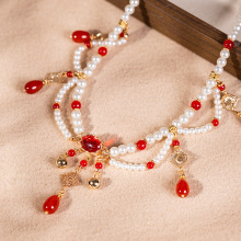 古风璎珞流苏双层项链红色国风新中式复古项圈汉服配饰女锁骨链