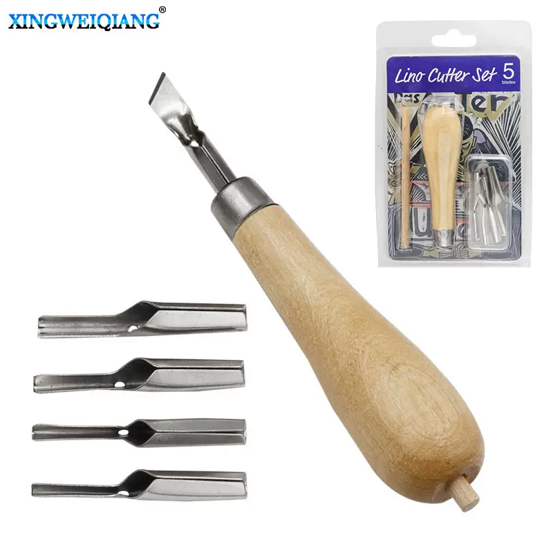 版画创意制作工具木柄雕刻刀 专业美术用品 木刻刀五刀头组合套装