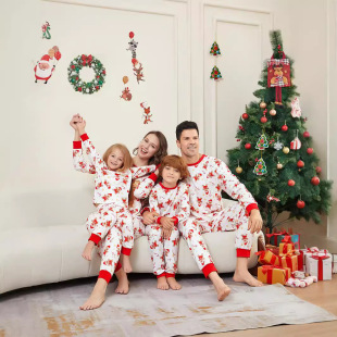 Gingerbread Man Christmas Parenting Clothes European and American Printed Full Flower Mother and Sons Two-Piece Christmas Clothes Family suit Home Pajamas