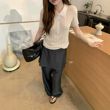 2026夏性感微透半开领短袖女针织衫翻领洋气百搭紧身叠穿罩衫上衣