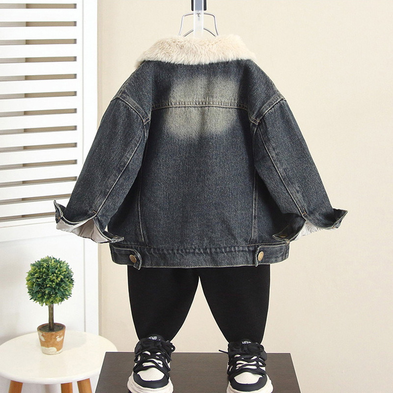 6720 chaqueta de mezclilla para niños más terciopelo 2025 otoño e invierno nuevos niños ropa de invierno chaqueta coreana bebé engrosamiento marea