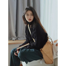 5708年秋冬季女装新款高级感上衣慵懒高领加厚外穿黑色针织衫毛衣