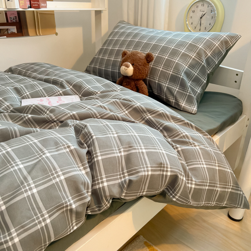 25 ropa de cama de estudiante de algodón lavado de nuevo estilo, sábanas de tres piezas, funda de edredón de cuatro piezas, dormitorio de alquiler, dormitorio dedicado