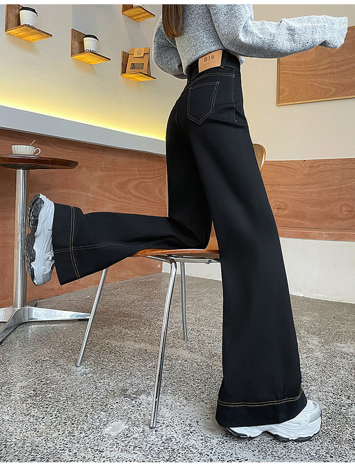 Quần jean ống rộng nữ cạp cao co giãn hai cúc phong cách Hàn Quốc — Quần Croptop Đen, Quần crop top màu xanh cao cấp, Quần xanh cao cấp, Tiện ích mở rộng màu xanh cao cấp chi tiết 6