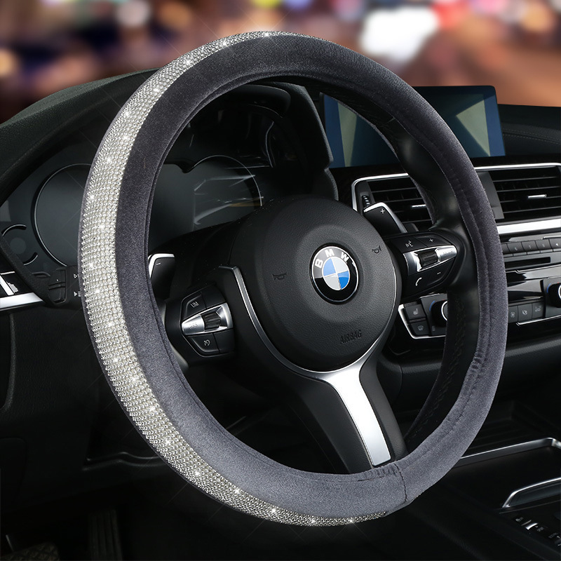 Transfronteriza nueva cubierta del volante del coche cuero moda rhinestone oro seda felpa Four Seasons universal diamante cubierta del volante