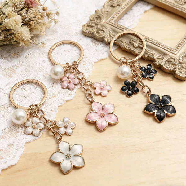 Cross-Border Fashion Alloy Enamel Flower Keychain Sweet and Cute Cherry Blossom Phone Bag Pendant Accessory