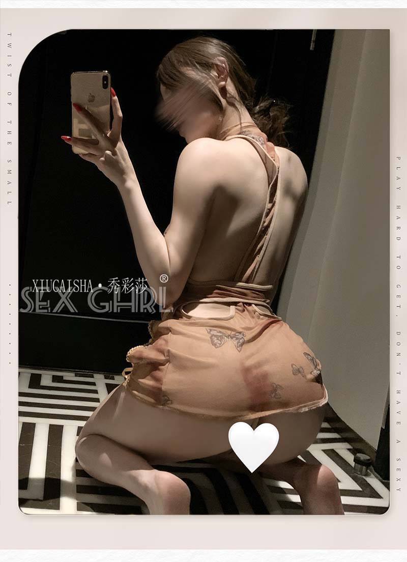Backless Lace Cheongsam Role-Play Lingerie Dress, One-Piece Slim Fit, Brown — detail image 9