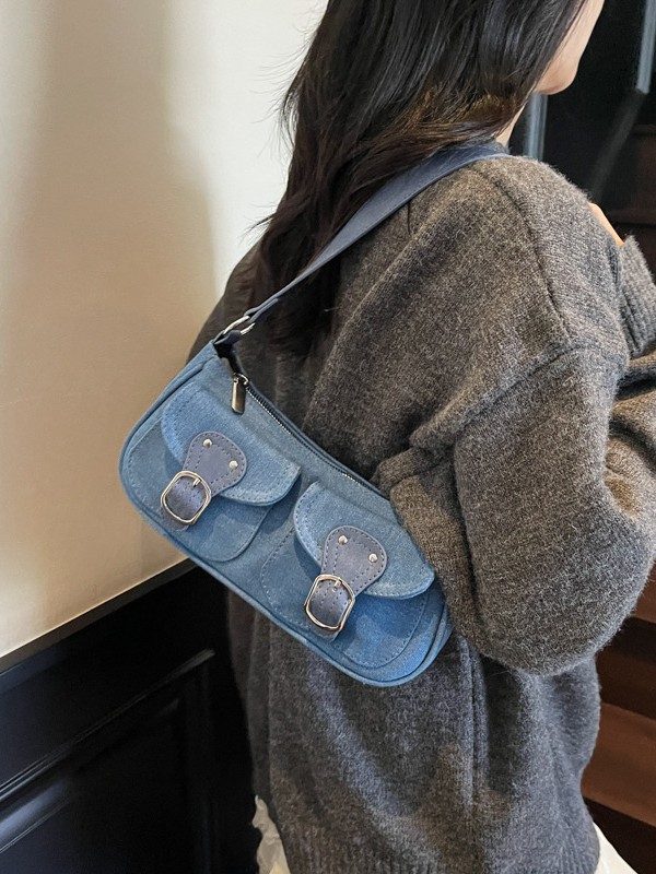Casual coreano versátil bolso de hombro portátil nicho jeans ligero de lujo bolso de brazo nuevo tipo bolso de transporte